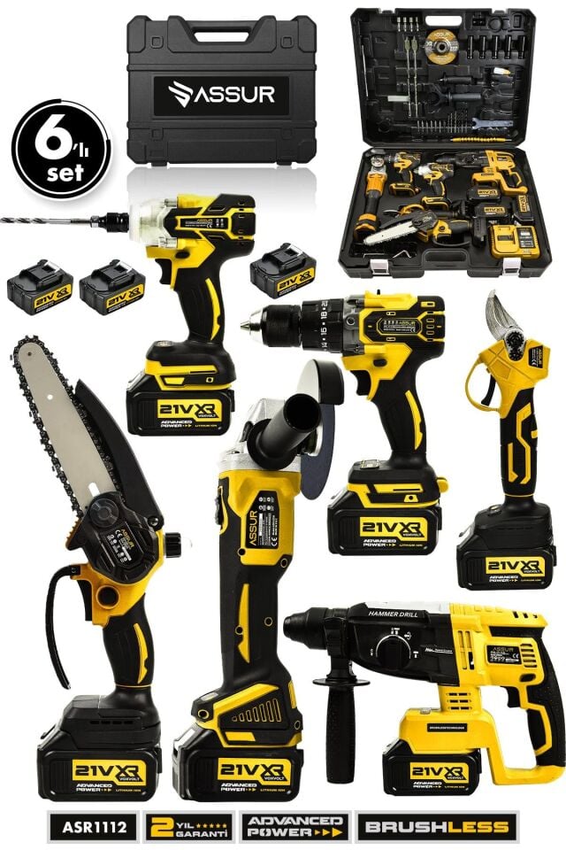 Assur 6'lı Set 21V Hilti Taşlama Somun Sıkma Makas Testere Akülü Vidalama