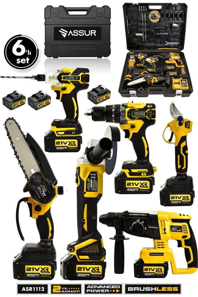 Assur 6'lı Set 21V Hilti Taşlama Somun Sıkma Makas Testere Akülü Vidalama