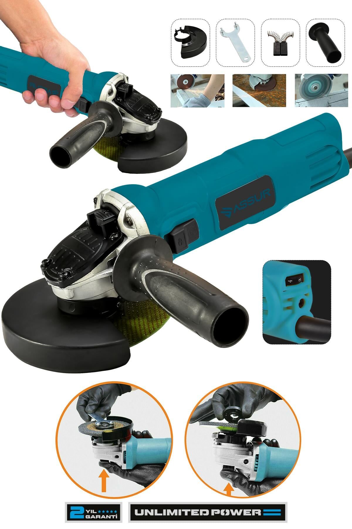 Assur 720W Metal Şanzıman Avuç İçi Taşlama Makinesi 125mm