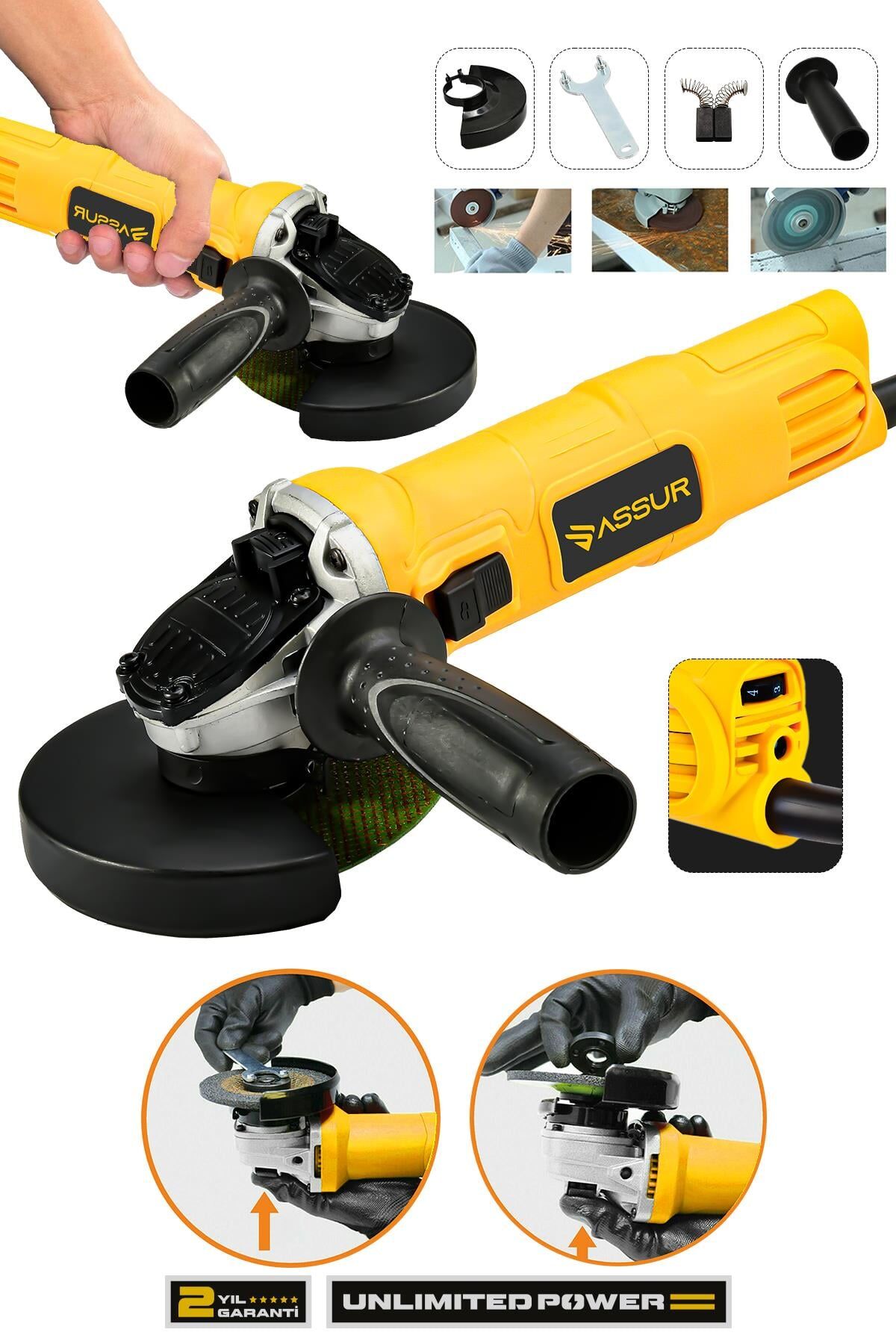 Assur Plus 720W Metal Şanzıman Avuç İçi Taşlama Makinesi 125mm