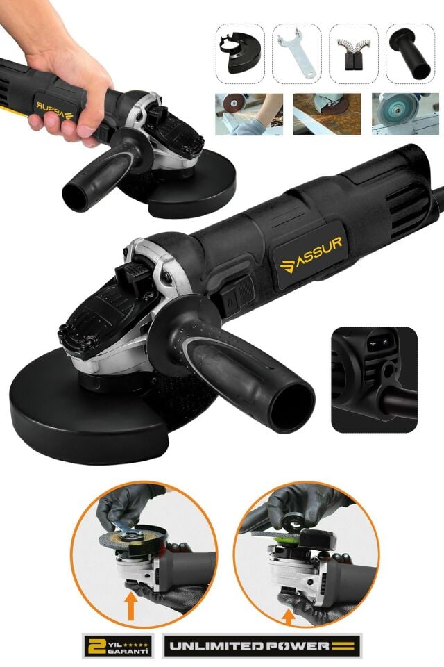 Assur 720W Metal Şanzıman Avuç İçi Taşlama Makinesi 125mm