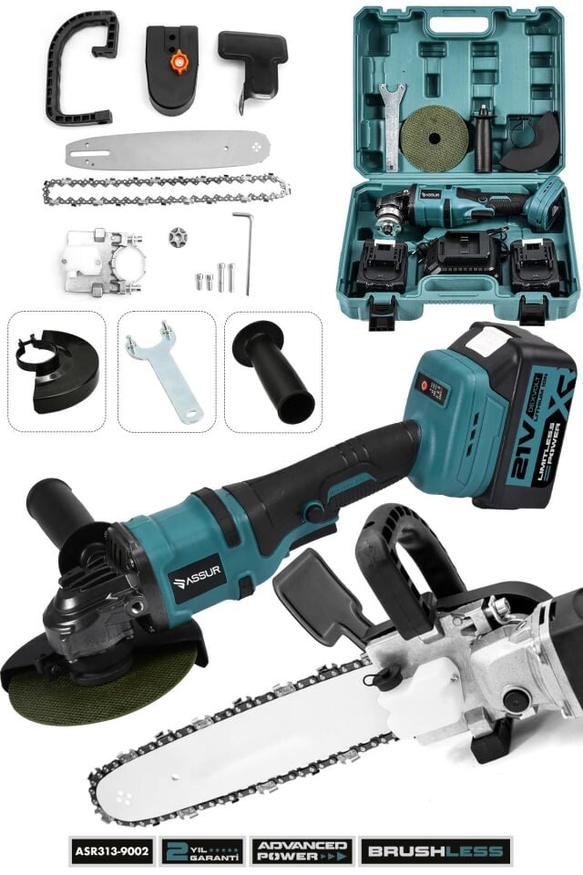 Assur 21V Çift Akülü Şarjlı 125mm Avuç Taşlama & Testere Başlık Set