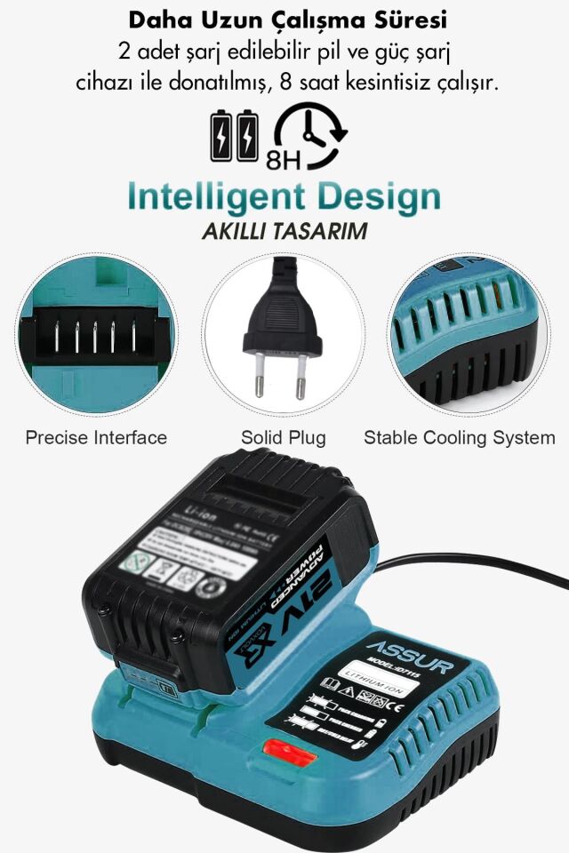 Assur 21V Çift Akülü Kömürsüz Şarjlı 125mm Avuç Taşlama