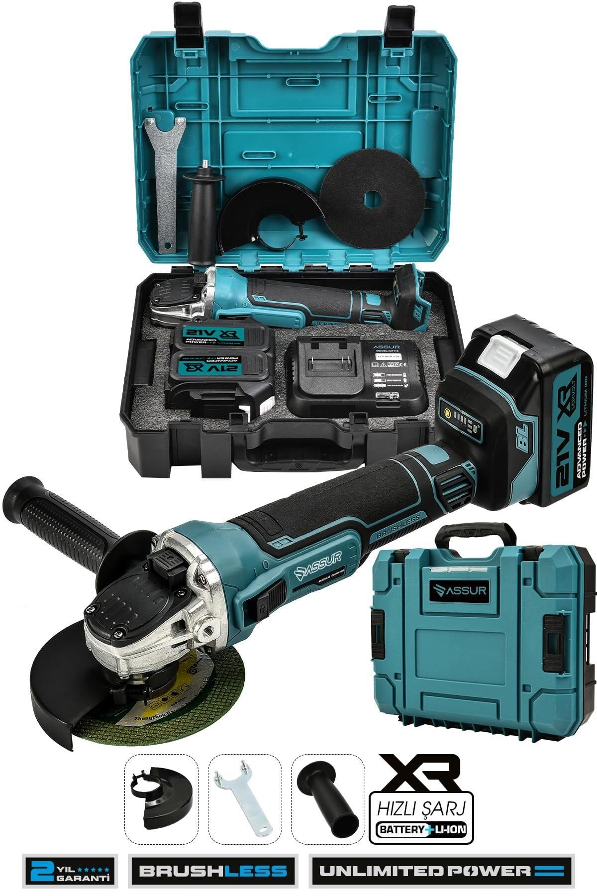 Assur 21V Çift Akülü Kömürsüz Şarjlı 125mm Avuç Taşlama
