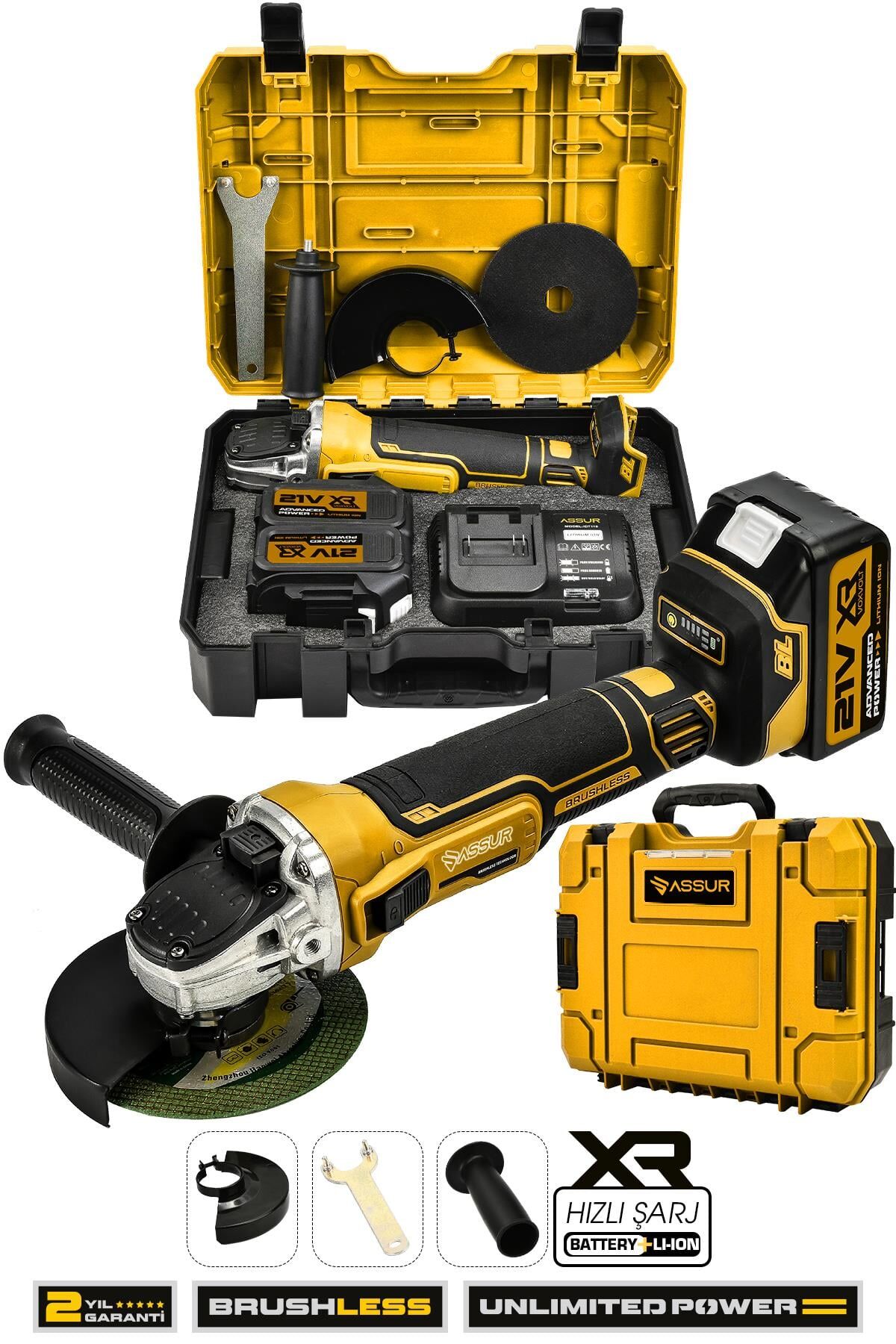 Assur 21V Çift Akülü Kömürsüz Şarjlı 125mm Avuç Taşlama