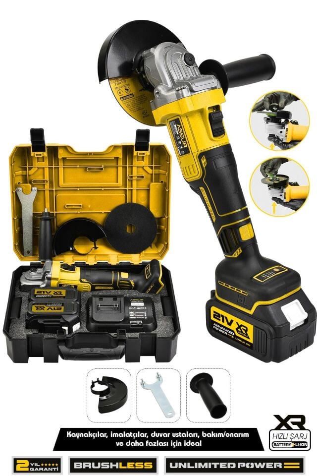 Assur 21V Çift Akülü 125mm Kömürsüz Şarjlı Taşlama