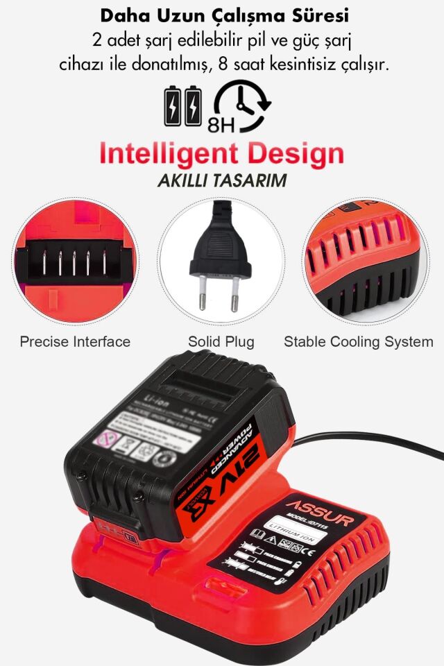 Assur 21V Çift Akülü 125mm Kömürsüz Şarjlı Taşlama