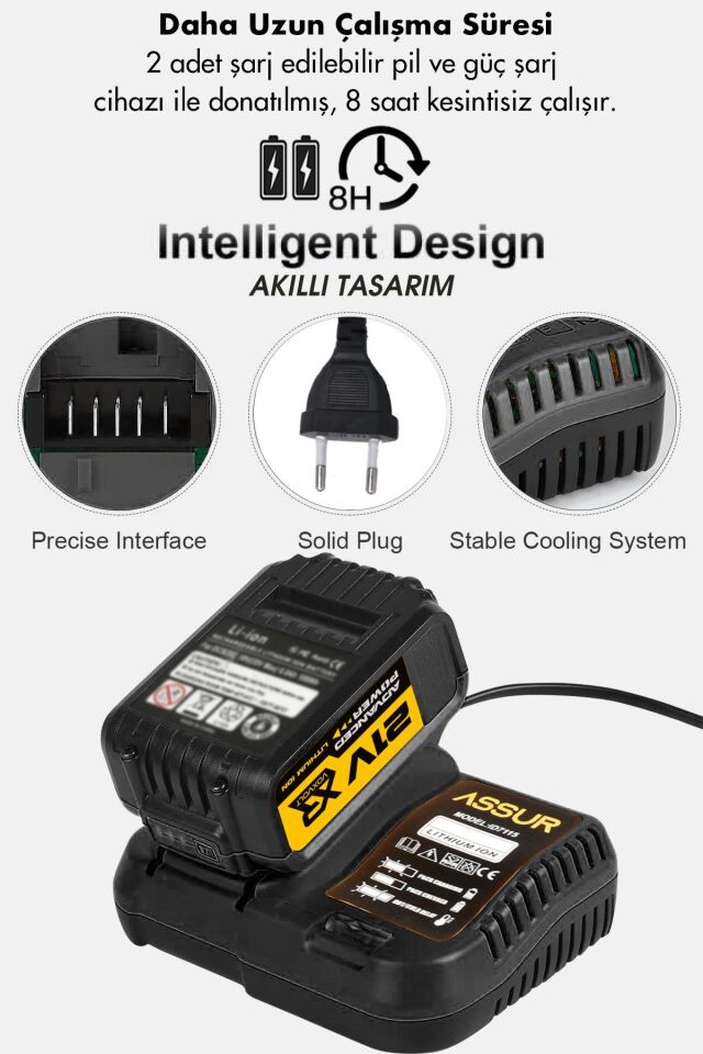 Assur 21V Çift Akülü 125mm Kömürsüz Şarjlı Taşlama