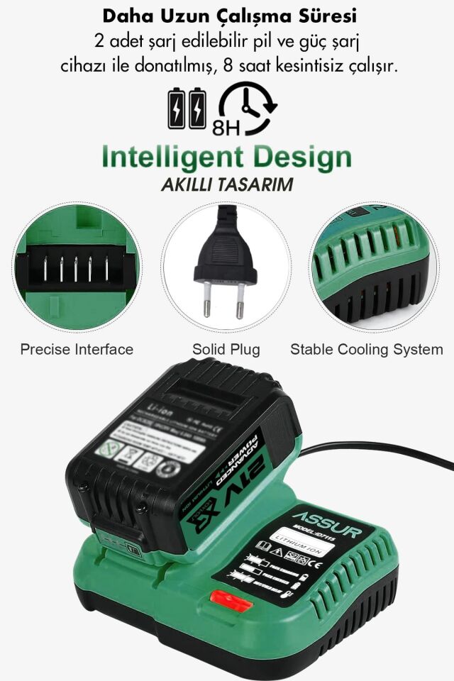 Assur 21V Çift Akülü 125mm Kömürsüz Şarjlı Taşlama