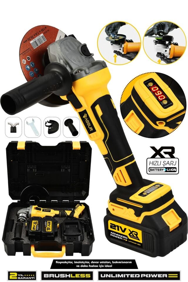 Assur 21V Çift Akülü Kömürsüz Şarjlı 125mm Avuç Taşlama