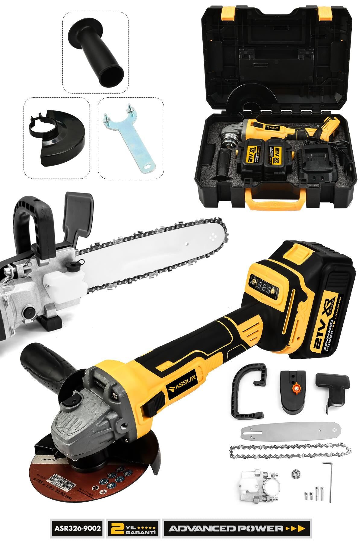 Assur 21V Çift Akülü Kömürsüz Şarjlı 125mm Avuç Taşlama & Testere Başlık