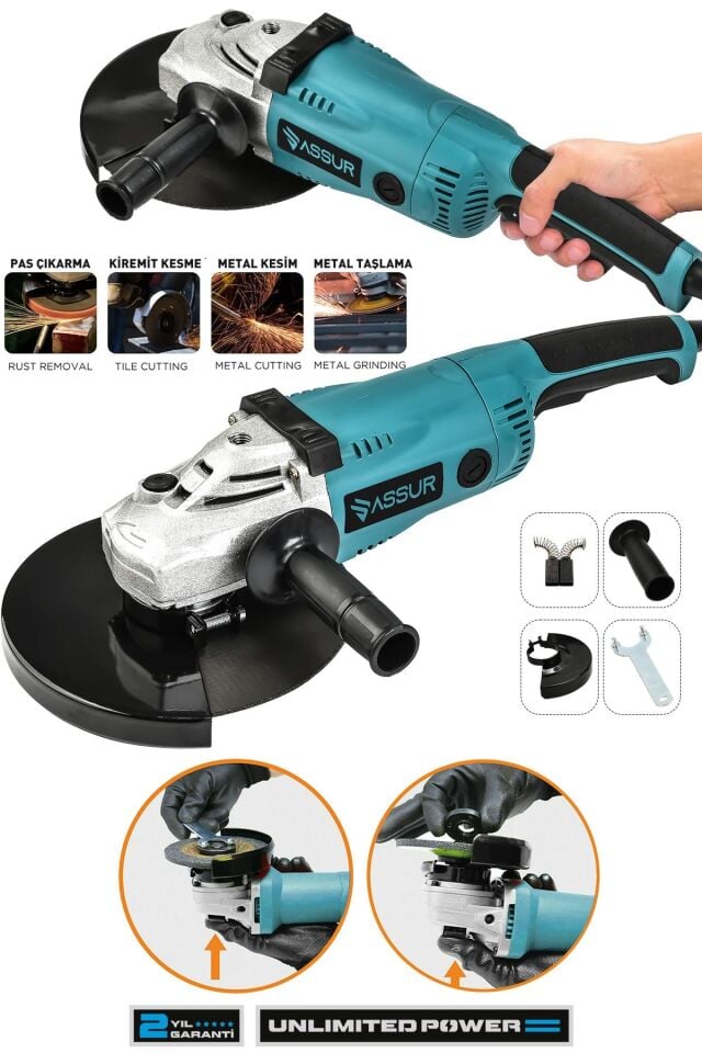 Assur 2200W Metal Şanzıman 230mm Büyük Spiral Taşlama