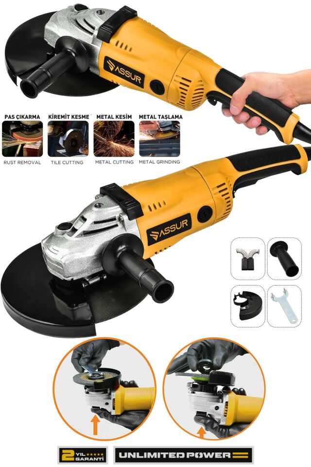 Assur 2200W Metal Şanzıman 230mm Büyük Spiral Taşlama