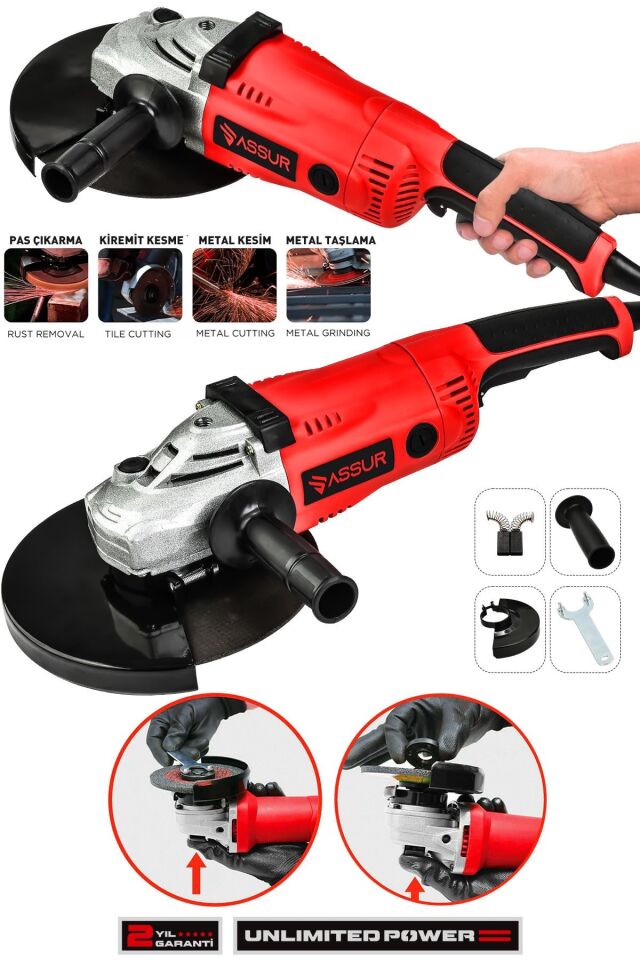 Assur 2200W Metal Şanzıman 230mm Büyük Spiral Taşlama