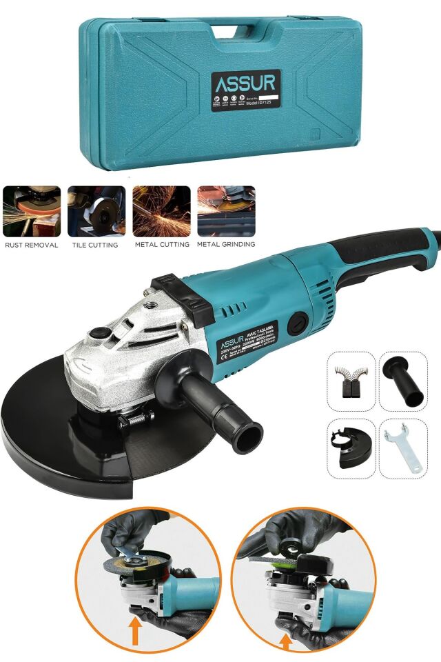 Assur 2200W Metal Şanzıman 230mm Büyük Spiral Taşlama Çantalı