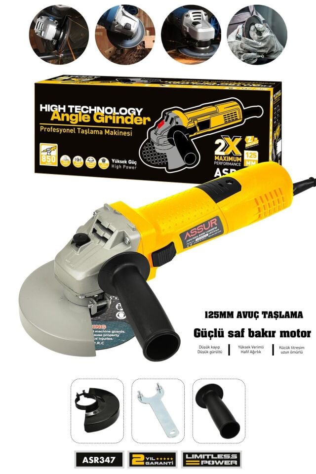 Assur 850W Avuç Taşlama Makinesi 125mm Bakır Sargılı Spiral
