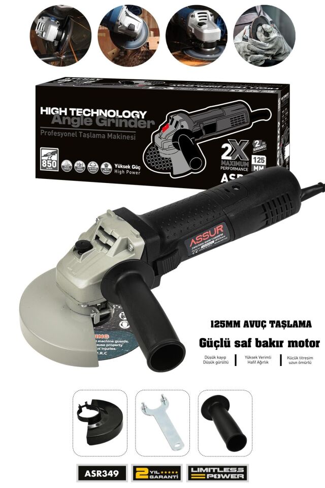 Assur 850W Avuç Taşlama Makinesi 125mm Bakır Sargılı Spiral