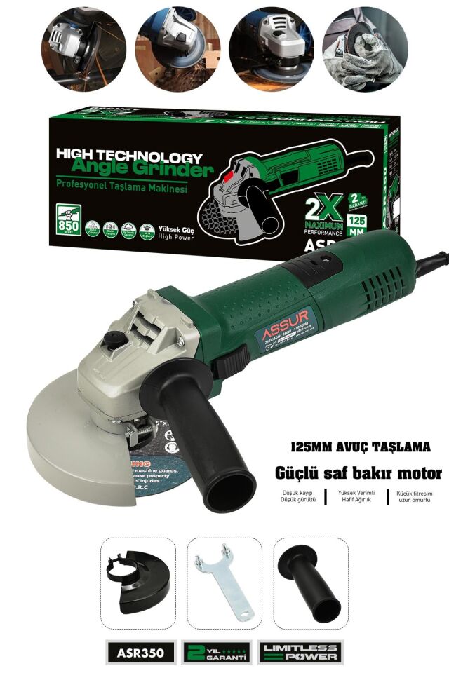 Assur 850W Avuç Taşlama Makinesi 125mm Bakır Sargılı Spiral