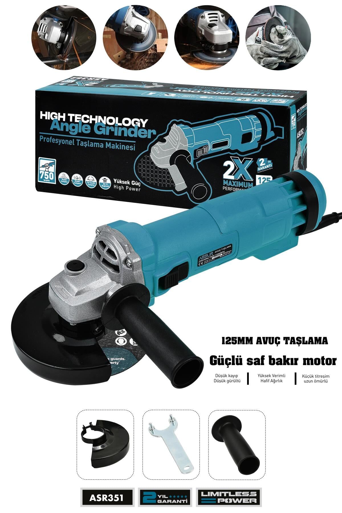 Assur 750W Avuç Taşlama Makinesi 125mm Bakır Sargılı Spiral