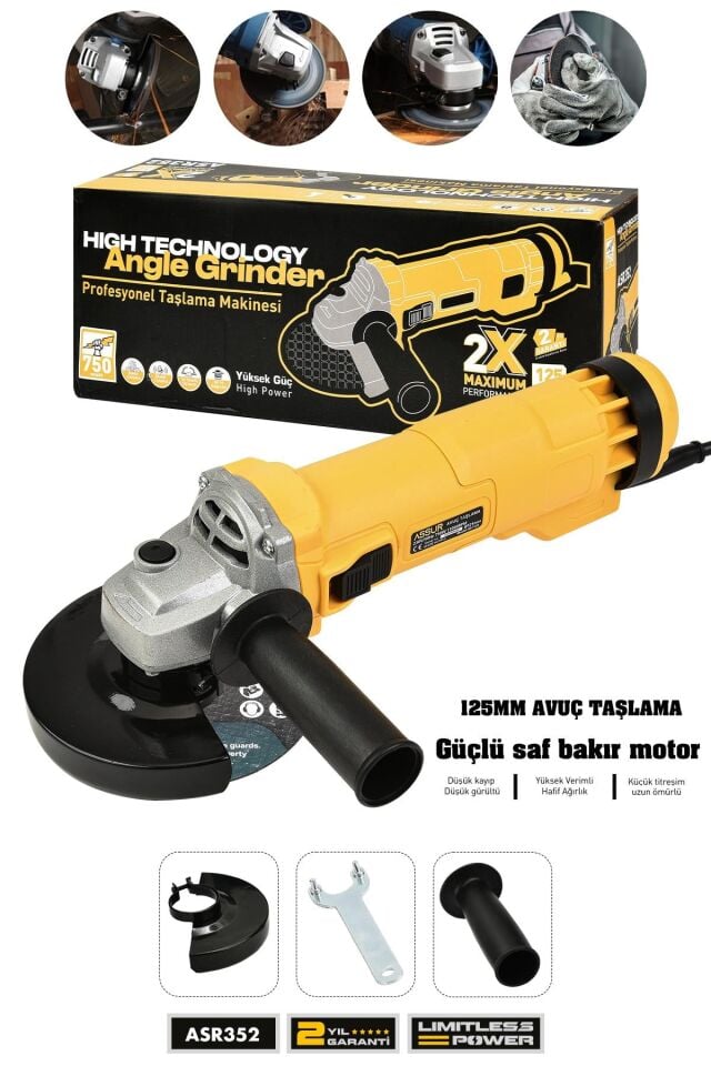 Assur 750W Avuç Taşlama Makinesi 125mm Bakır Sargılı Spiral