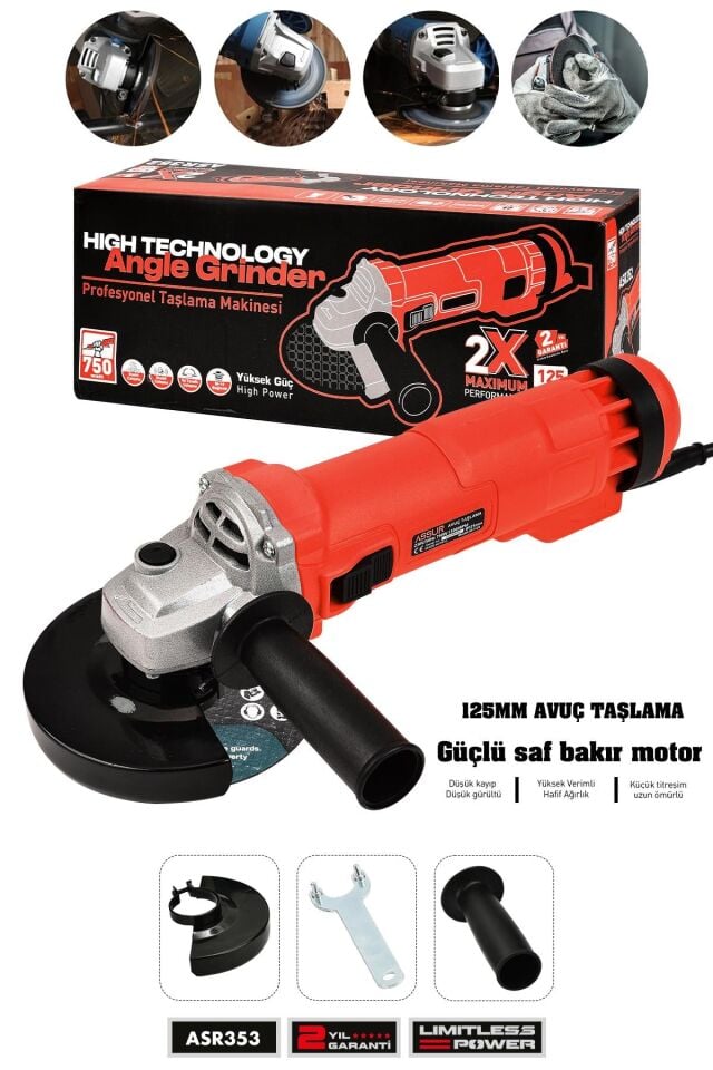 Assur 750W Avuç Taşlama Makinesi 125mm Bakır Sargılı Spiral