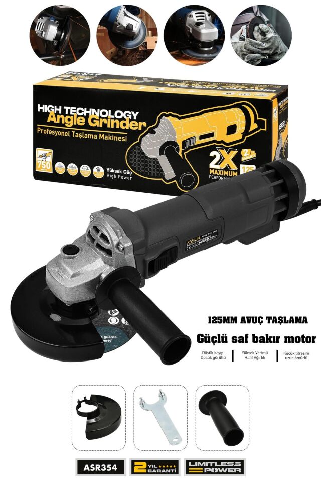 Assur 750W Avuç Taşlama Makinesi 125mm Bakır Sargılı Spiral