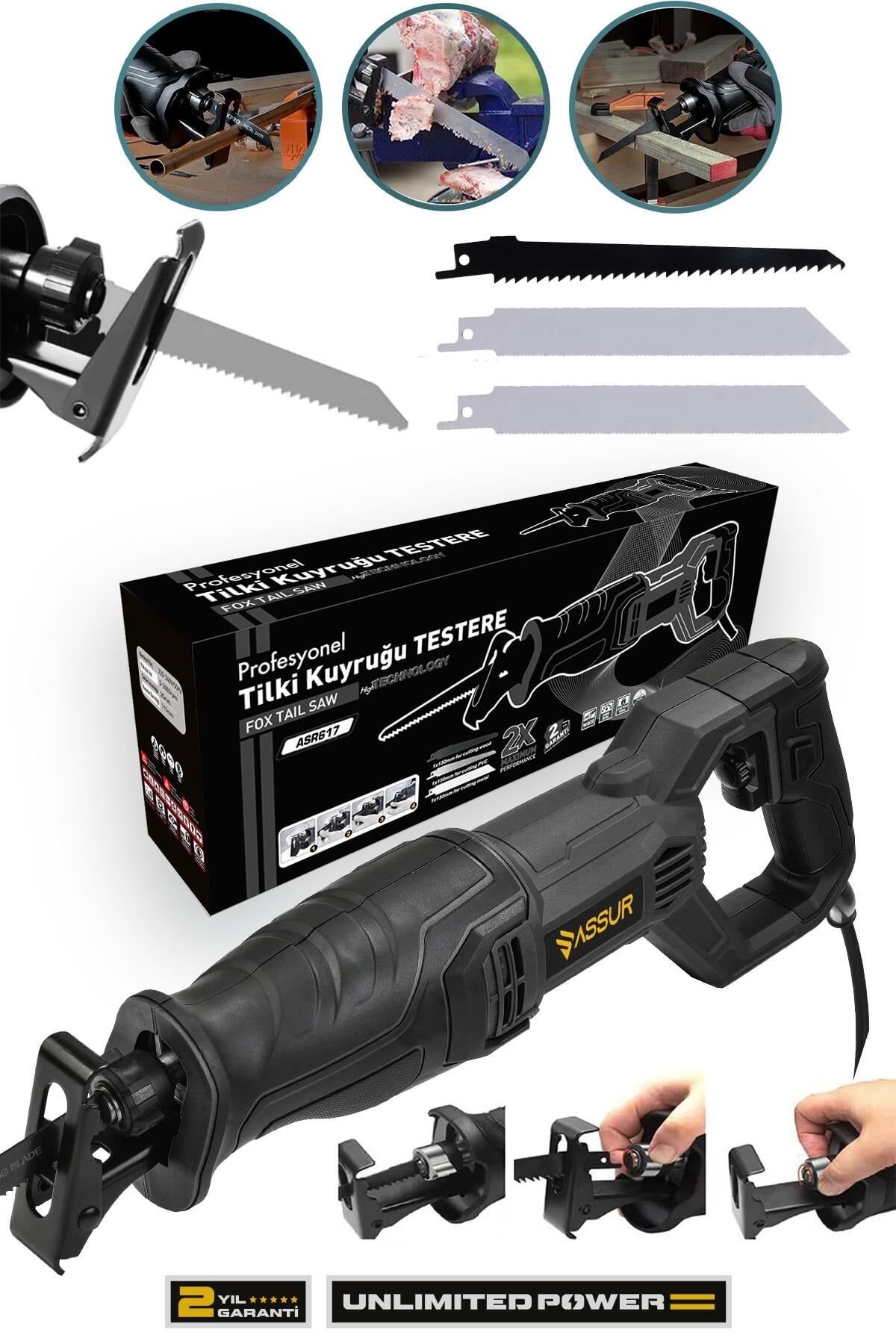 Assur 750W Bakır Sargılı 6 Kademe Devir Ayarlı Tilki Kuyruğu Testere