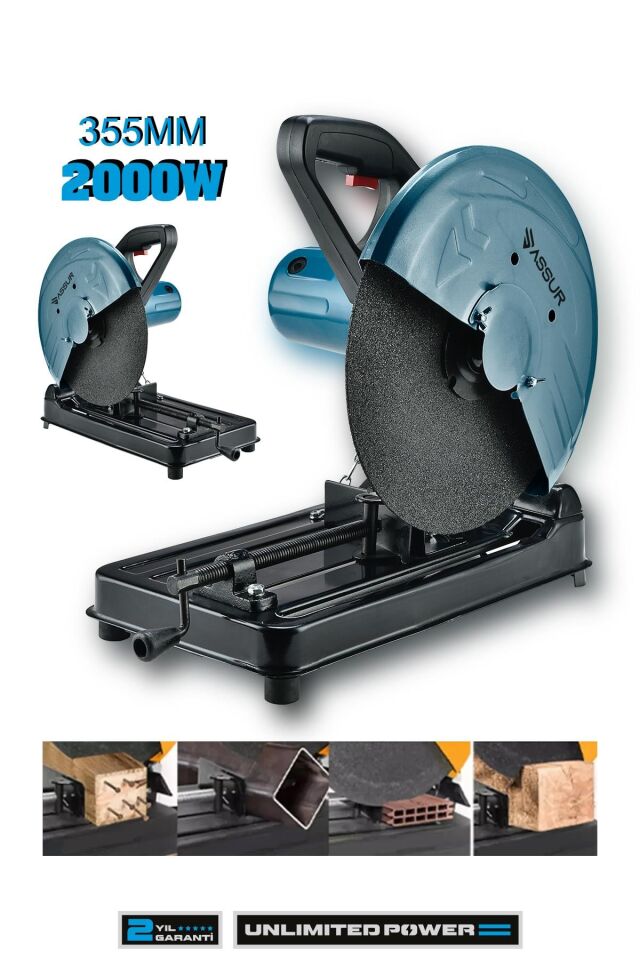 Assur 2000W Bakır Sargılı Metal Şanzıman 355 Mm Profil Metal Kesme Makinesi
