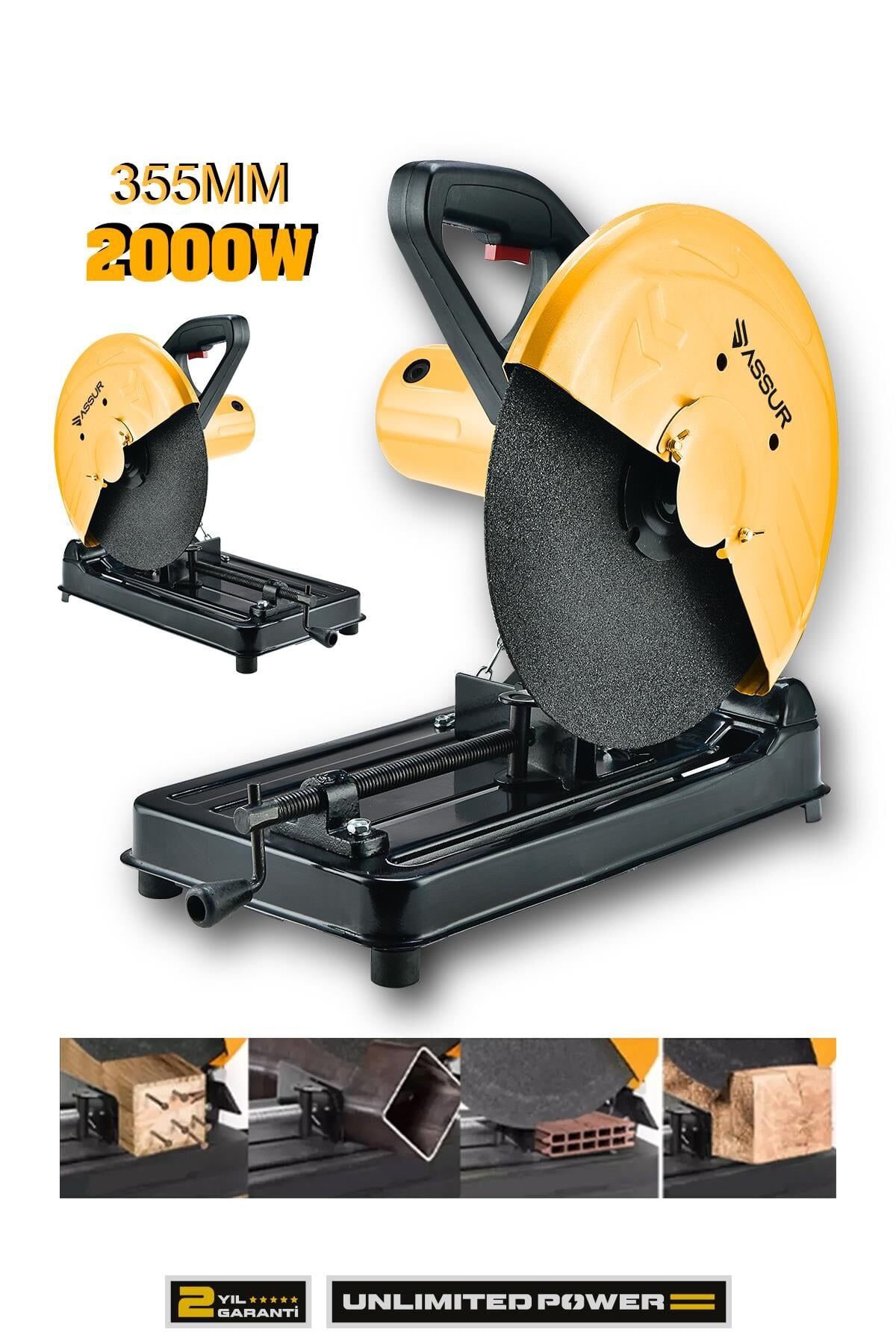 Assur 2000W Bakır Sargılı Metal Şanzıman 355 Mm Profil Metal Kesme Makinesi