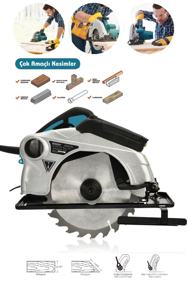 Assur 1400W Elektrikli Sunta Kesme 185 Mm Daire Testere