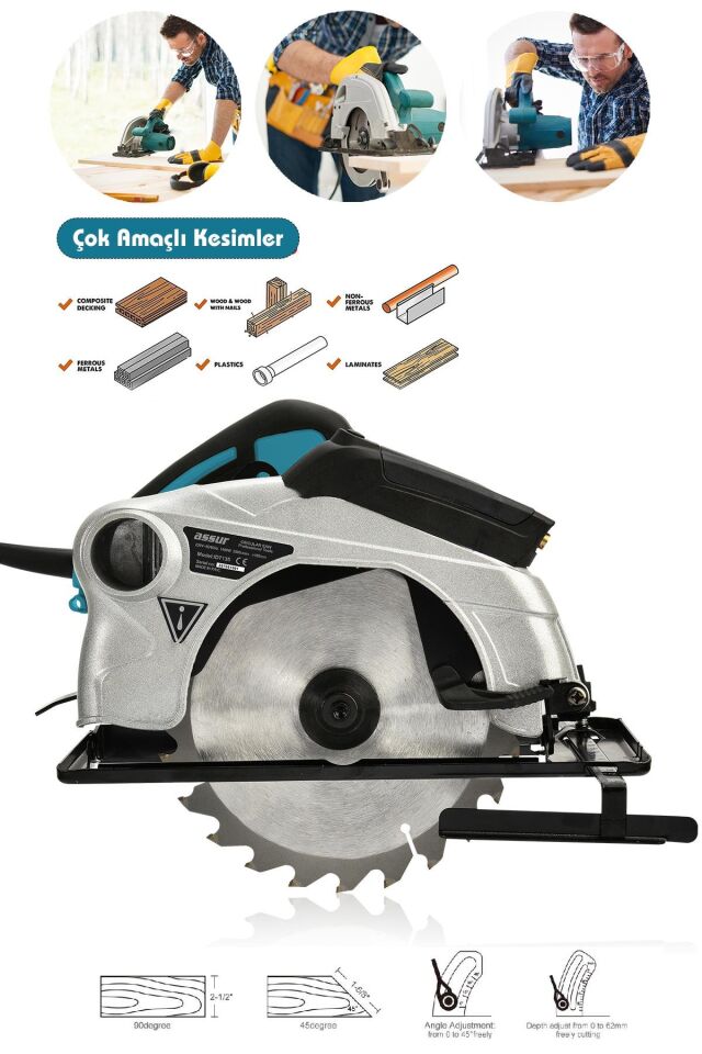 Assur 1400W Elektrikli Sunta Kesme 185 Mm Daire Testere