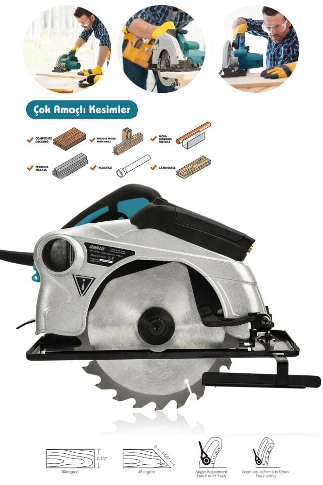 Assur 1400W Elektrikli Sunta Kesme 185 Mm Daire Testere