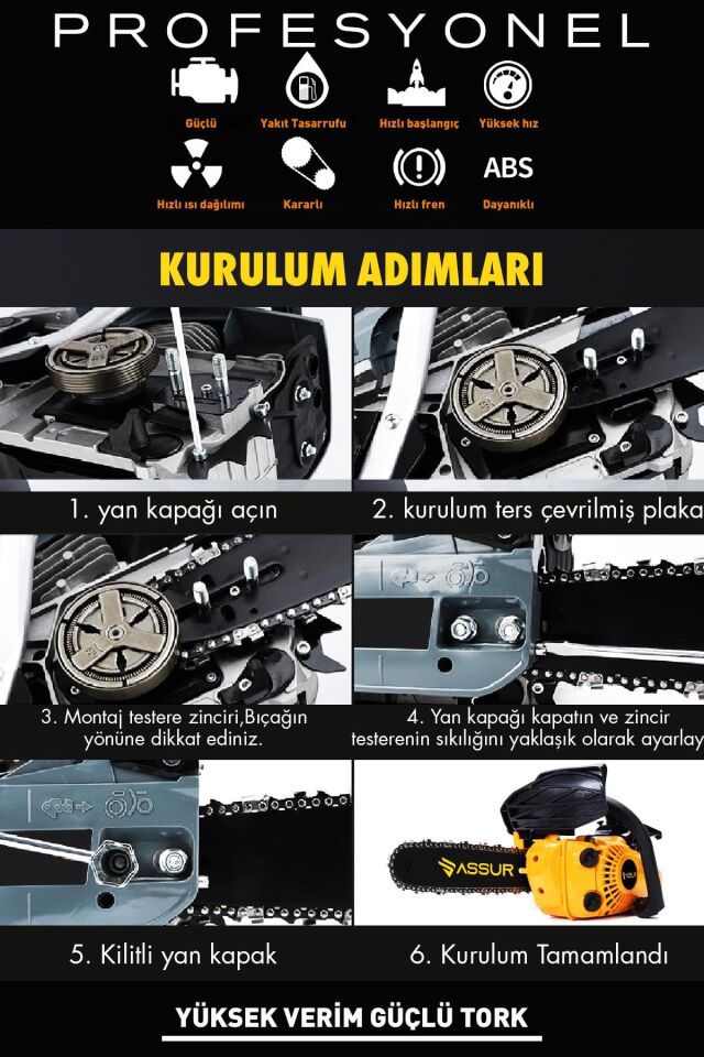 Assur 25cc Mini Benzinli Testere Ağaç Odun Dal Budama Ve Kesme Testeresi Hızar Motoru