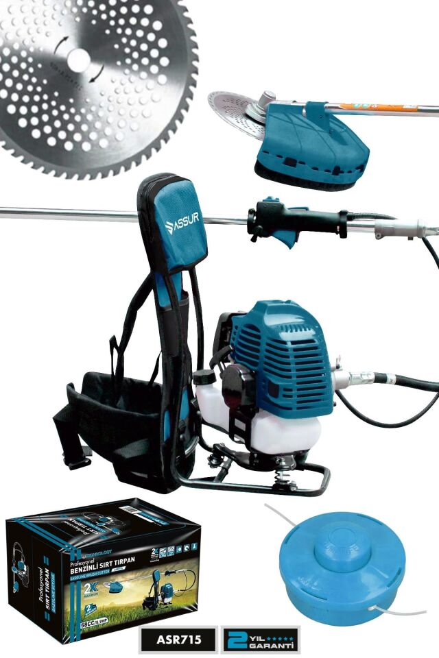 Assur Sırt Tipi Benzinli Motorlu Ot Çalı Çim Biçme Tırpanı + Zeytin Silkme Aparatı