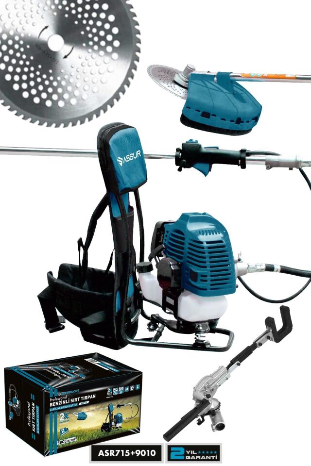 Assur Sırt Tipi Benzinli Motorlu Ot Çalı Çim Biçme Tırpanı + Zeytin Silkme Aparatı