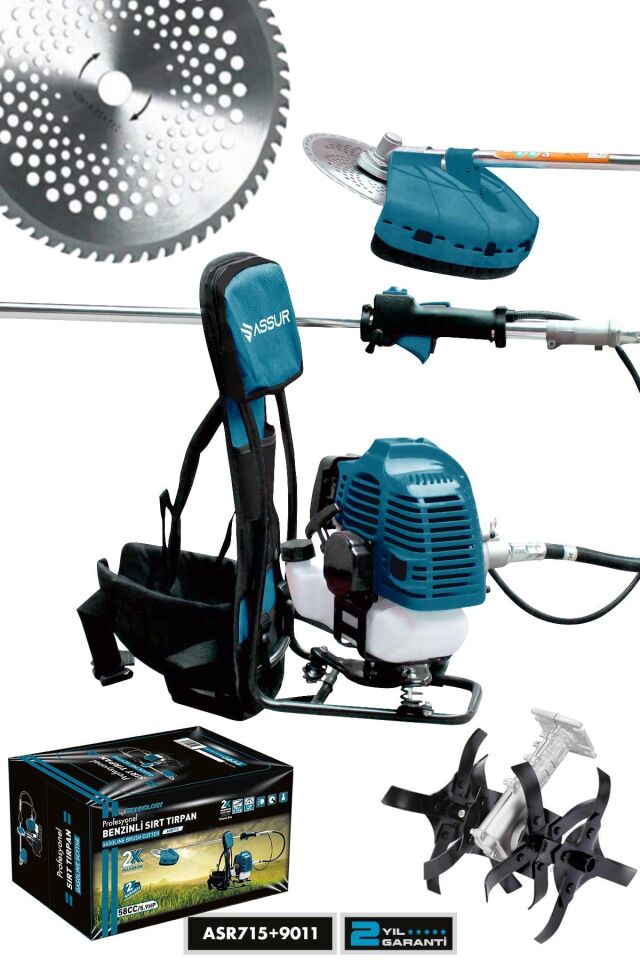 Assur Sırt Tipi Benzinli Motorlu Ot Çalı Çim Biçme Tırpanı + Çapalama Aparatı
