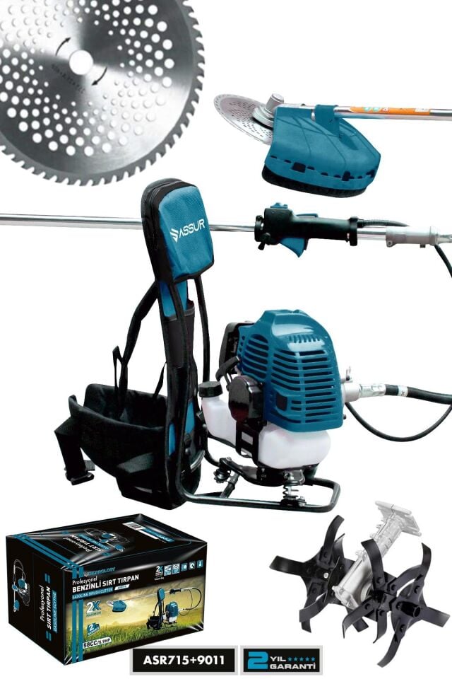 Assur Sırt Tipi Benzinli Motorlu Ot Çalı Çim Biçme Tırpanı + Çapalama Aparatı