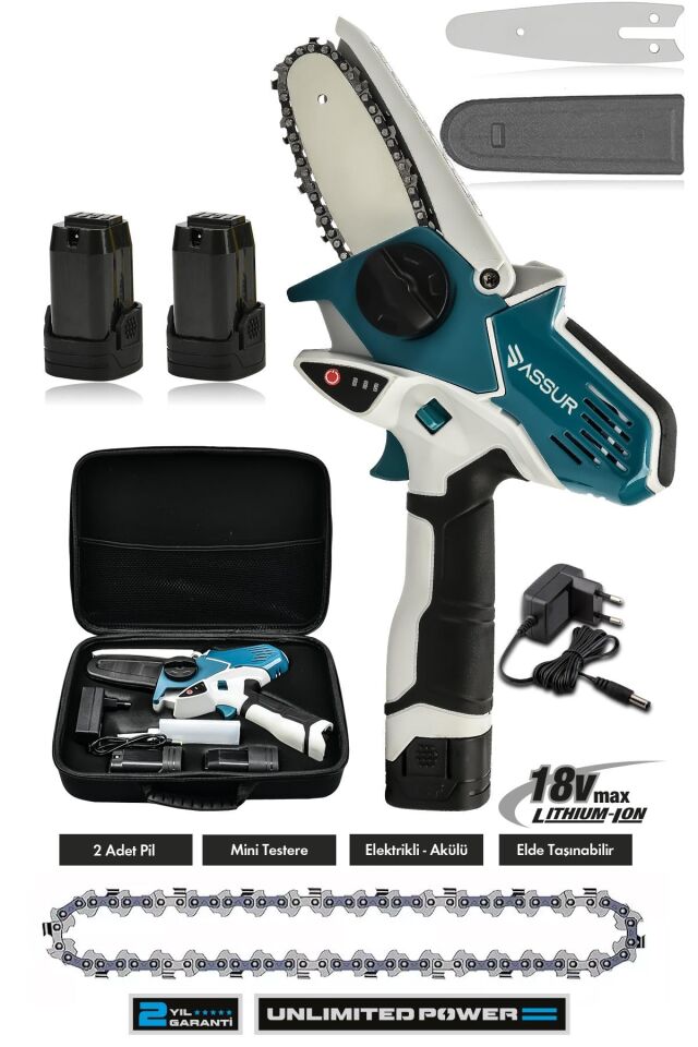 Assur 18V Çift Akülü Bıçkı Testere Dal Budama Makinesi Çantalı