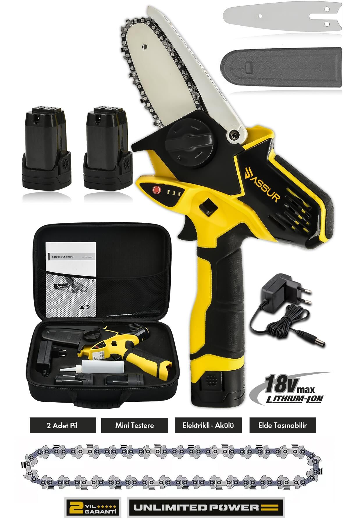 Assur 18V Çift Akülü Bıçkı Testere Dal Budama Makinesi Çantalı