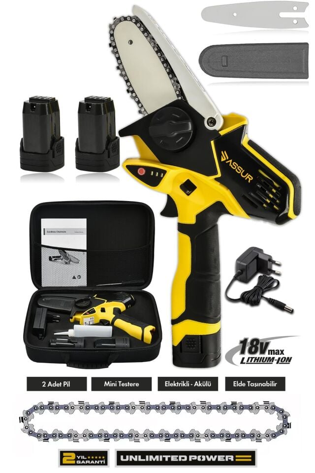 Assur 18V Çift Akülü Bıçkı Testere Dal Budama Makinesi Çantalı