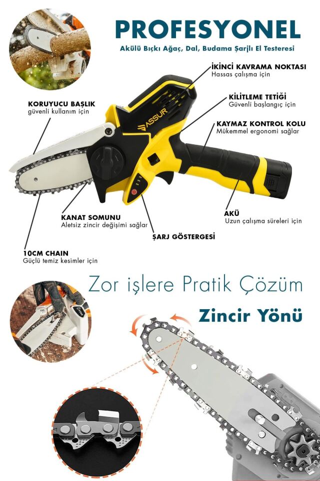 Assur 18V Çift Akülü Bıçkı Testere Dal Budama Makinesi Çantalı