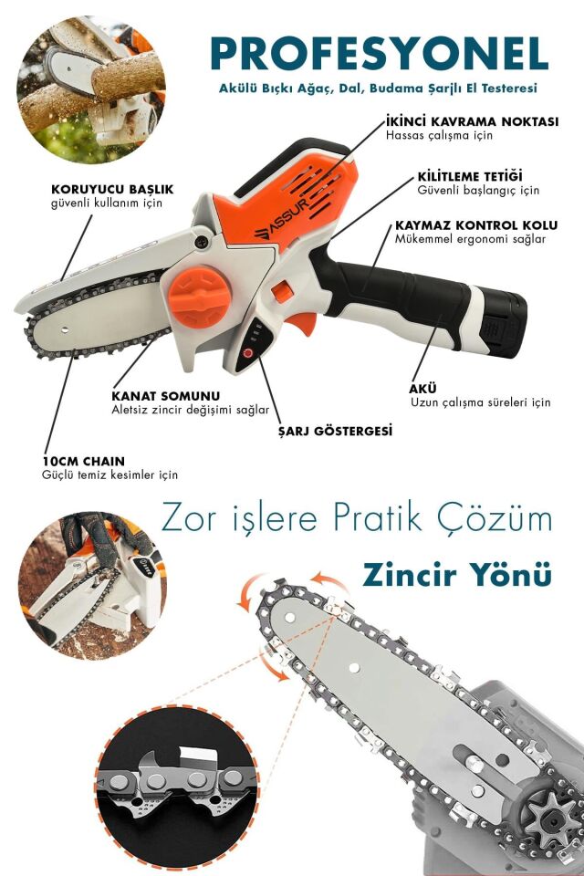 Assur 18V Çift Akülü Bıçkı Testere Dal Budama Makinesi Çantalı