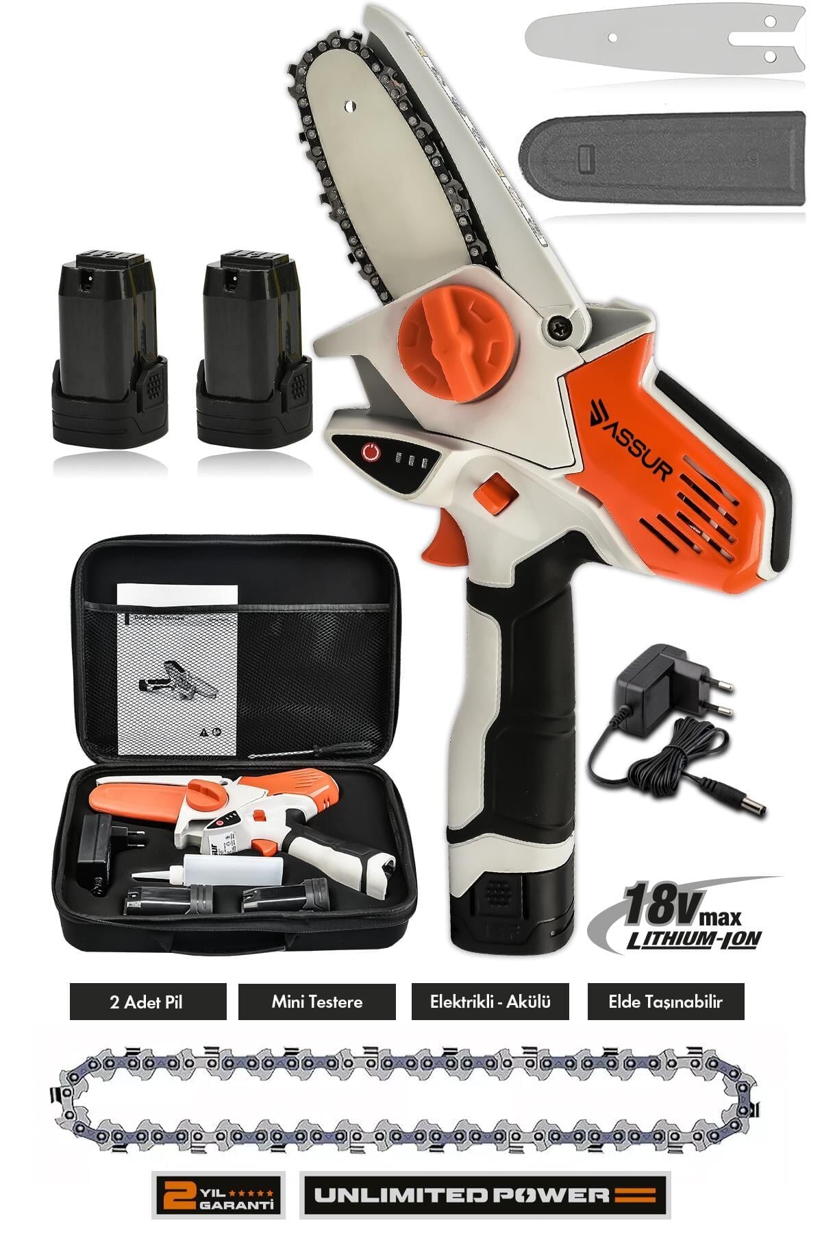 Assur 18V Çift Akülü Bıçkı Testere Dal Budama Makinesi Çantalı