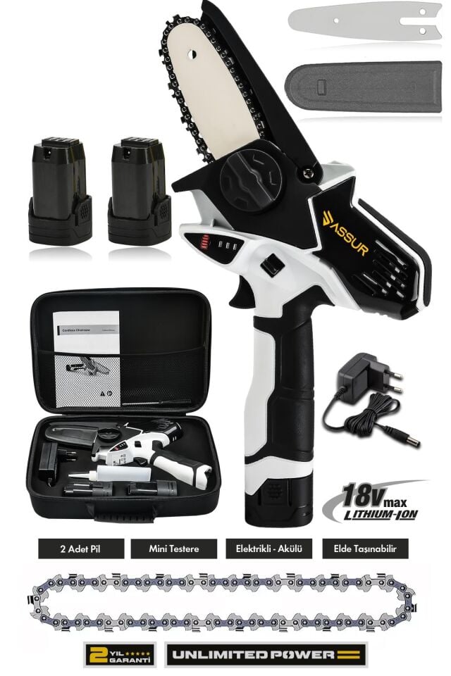 Assur 18V Çift Akülü Bıçkı Testere Dal Budama Makinesi Çantalı