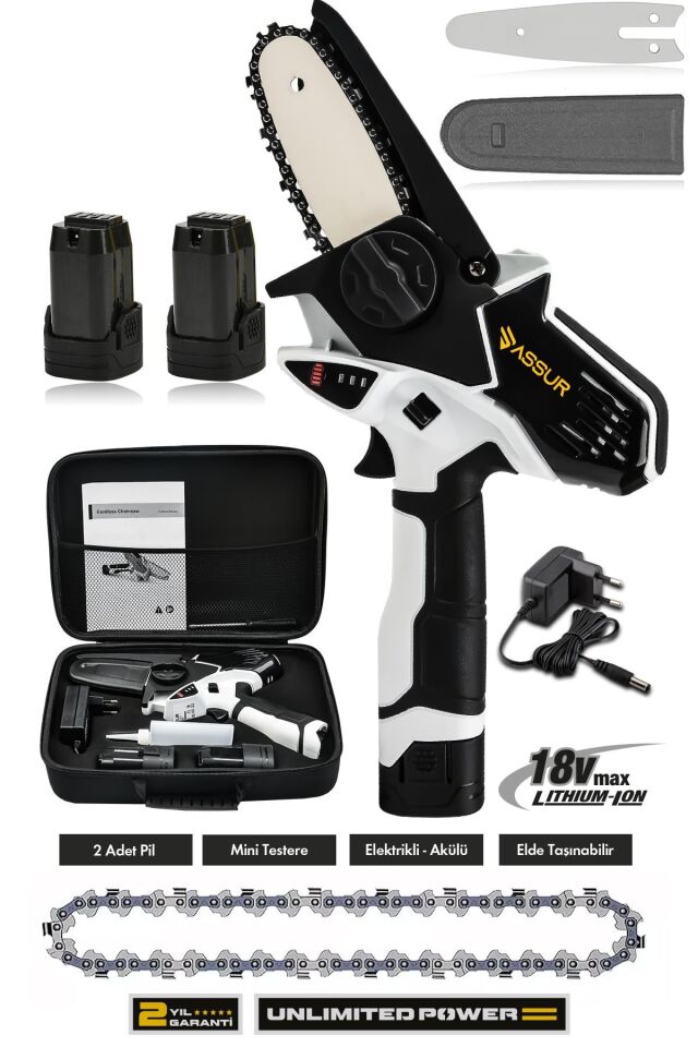 Assur 18V Çift Akülü Bıçkı Testere Dal Budama Makinesi Çantalı