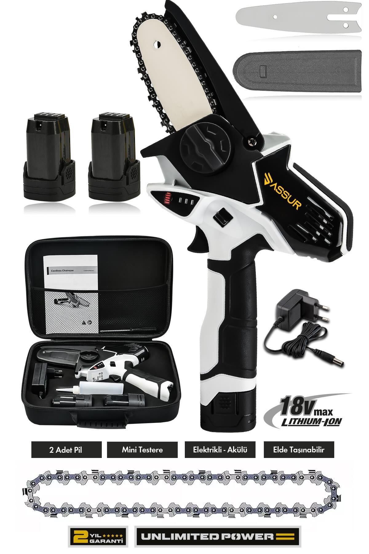 Assur 18V Çift Akülü Bıçkı Testere Dal Budama Makinesi Çantalı