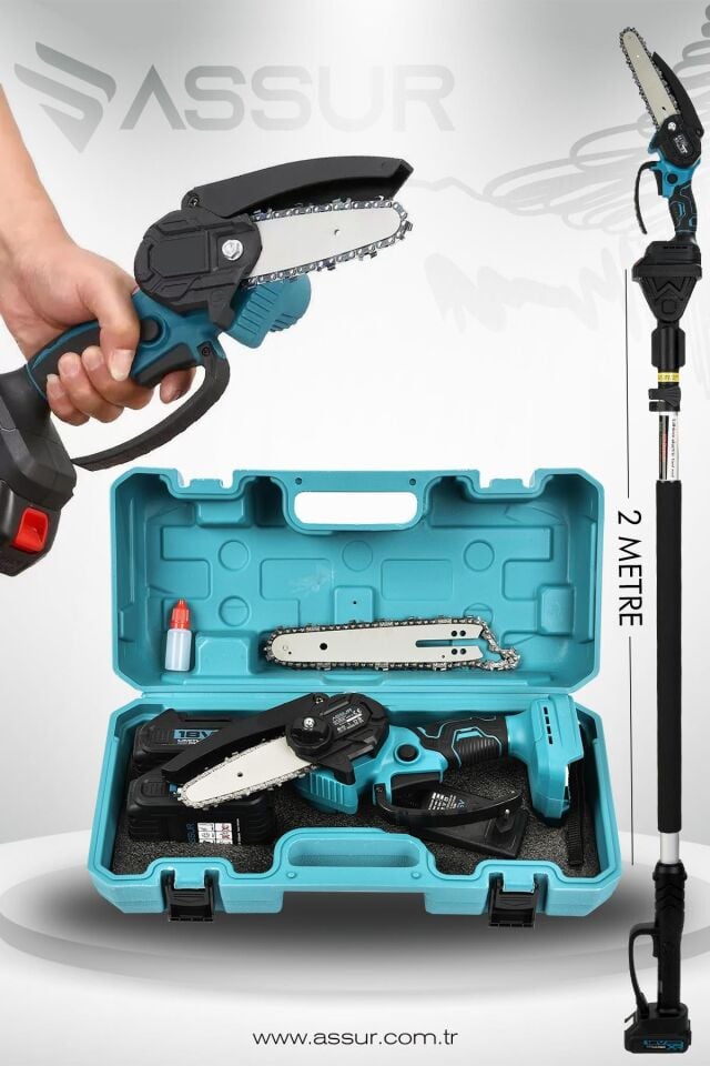 Assur 18V Çift Akülü Ağaç Dal Kesme Budama Testeresi & Teleskopik Kollu