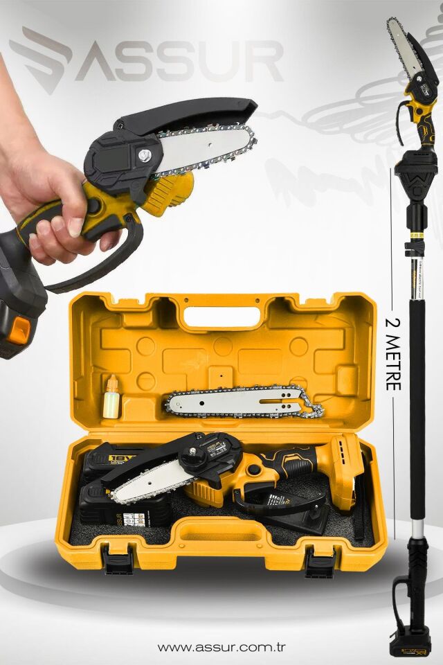 Assur 18V Çift Akülü Ağaç Dal Kesme Budama Testeresi & Teleskopik Kollu