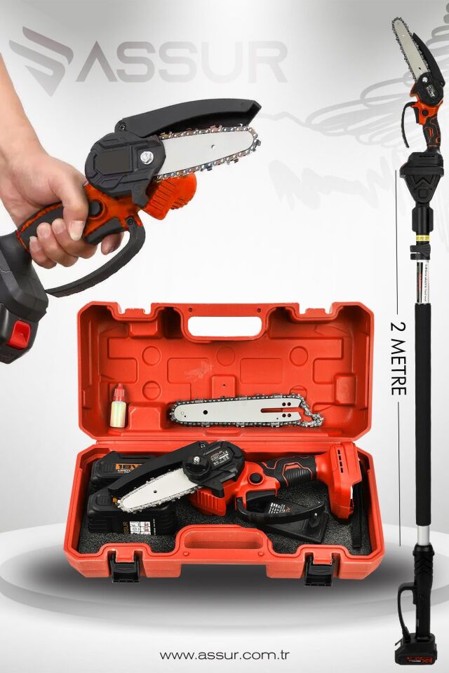 Assur 18V Çift Akülü Ağaç Dal Kesme Budama Testeresi & Teleskopik Kollu