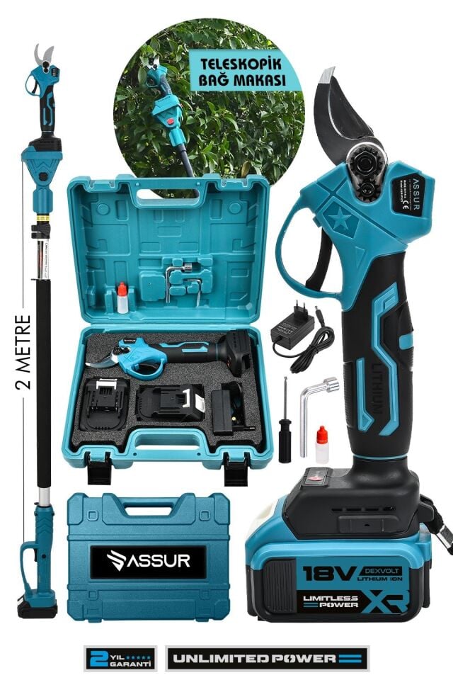 Assur 18V Çift Akülü Budama Makası & Teleskopik Kollu